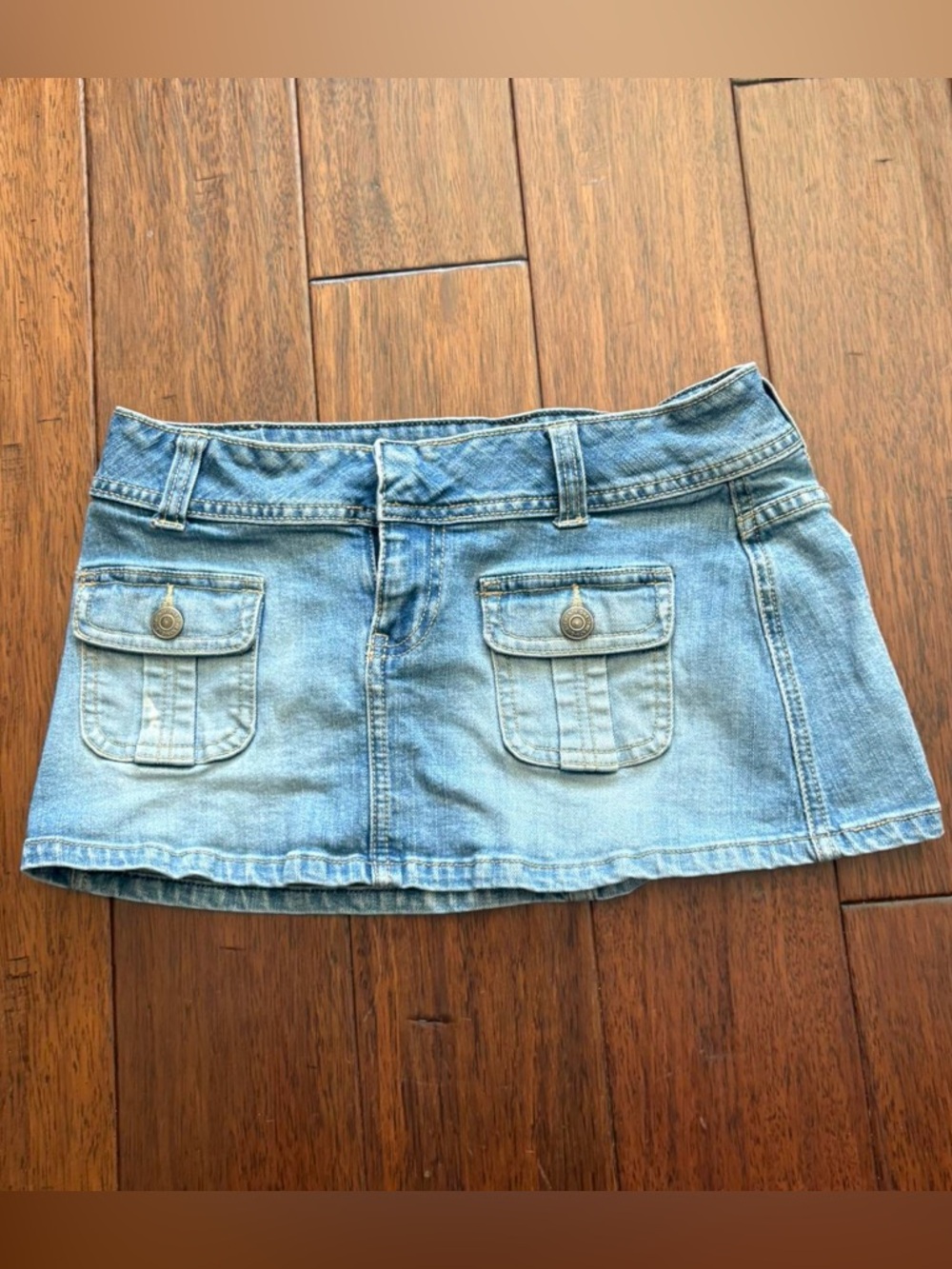 Fila Light Blue Denim Mini Skirt with Front Flap Pockets